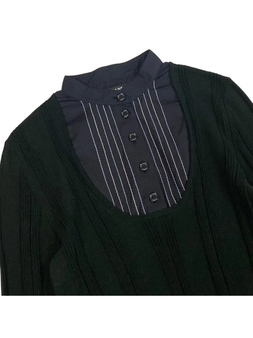 Chanel Shirt Docking Knit Top 38 Black Sweater